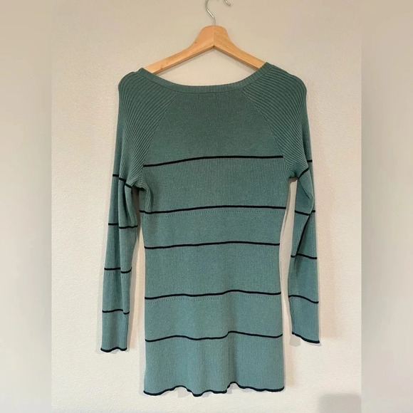 Smartwool Women Shadow Pine Pointelle Stripe Tunic Sweater Blue Vneck - Picture 2 of 3